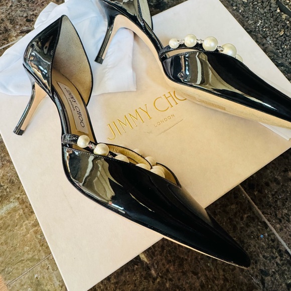 Jimmy Choo Black Heels with Pearl Accents - Picture 3 of 14